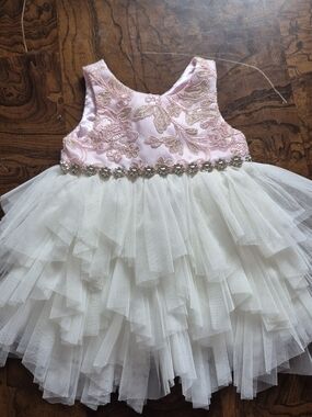 American Princess Pink and Ivory Floral Tulle Formal Dress